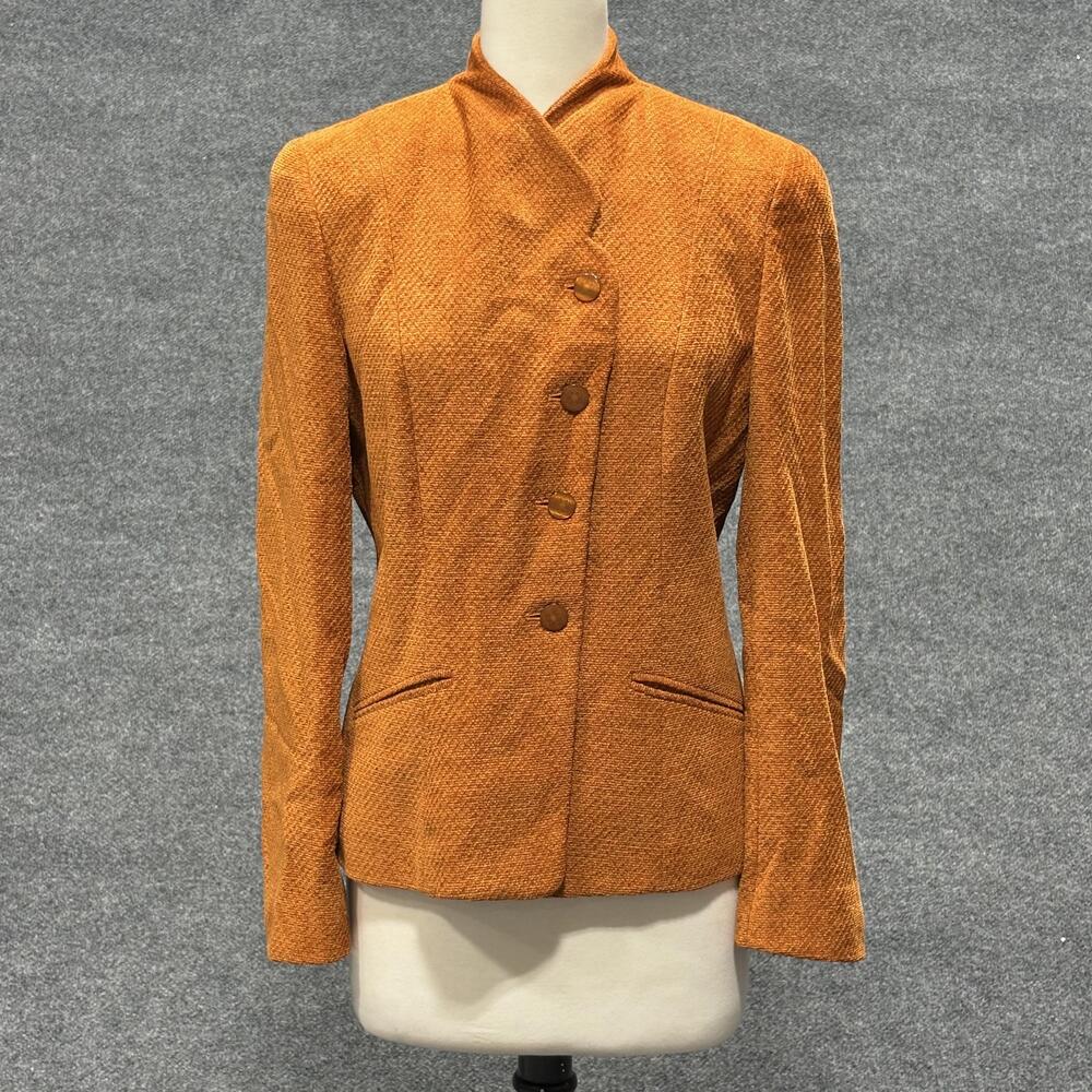 Worth Jacket Womens 8 Rust Orange Textured Blazer Made USA Mandarin Collar